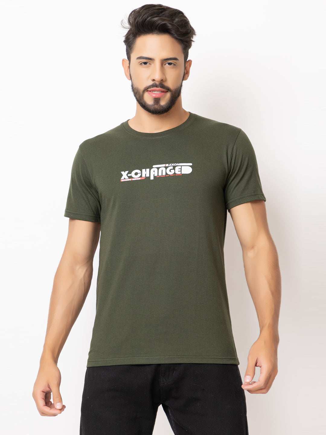 Lexon | Pc Cotton | Round Neck | Half Sleeve | T-shirt For Men (Olive)