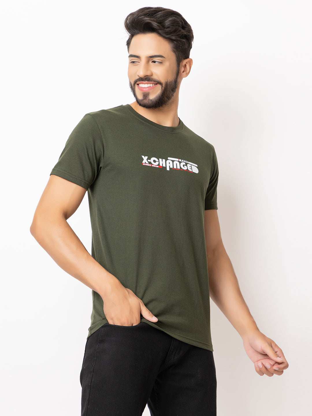 Lexon | Pc Cotton | Round Neck | Half Sleeve | T-shirt For Men (Olive)