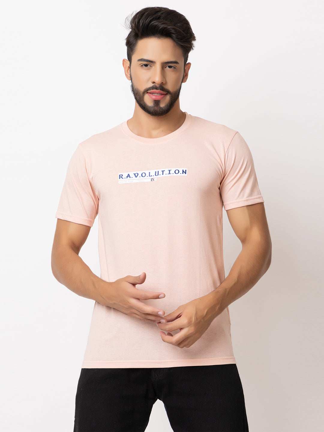 Lexon | Pc Cotton | Round Neck | Half Sleeve | T-shirt For Men (Peach)