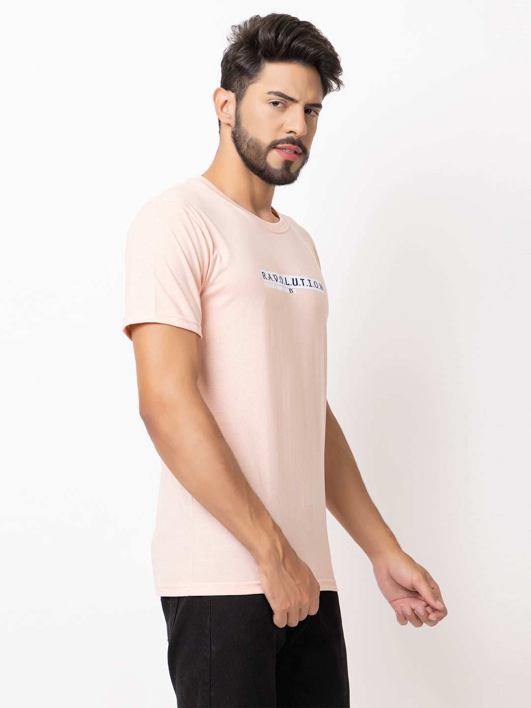 Lexon | Pc Cotton | Round Neck | Half Sleeve | T-shirt For Men (Peach)