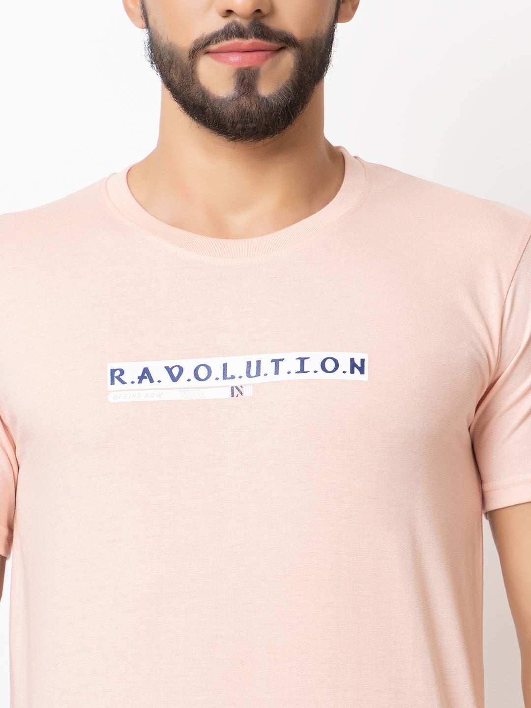 Lexon | Pc Cotton | Round Neck | Half Sleeve | T-shirt For Men (Peach)